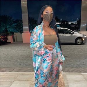 Floral Blue and Pink Women's Pantsuit